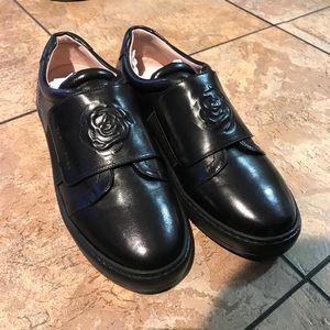 Taryn rose black leather loafers